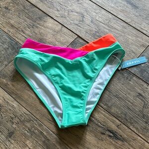 🌺POPVIL Green and Pink Bikini Bottom with Colorful Straps